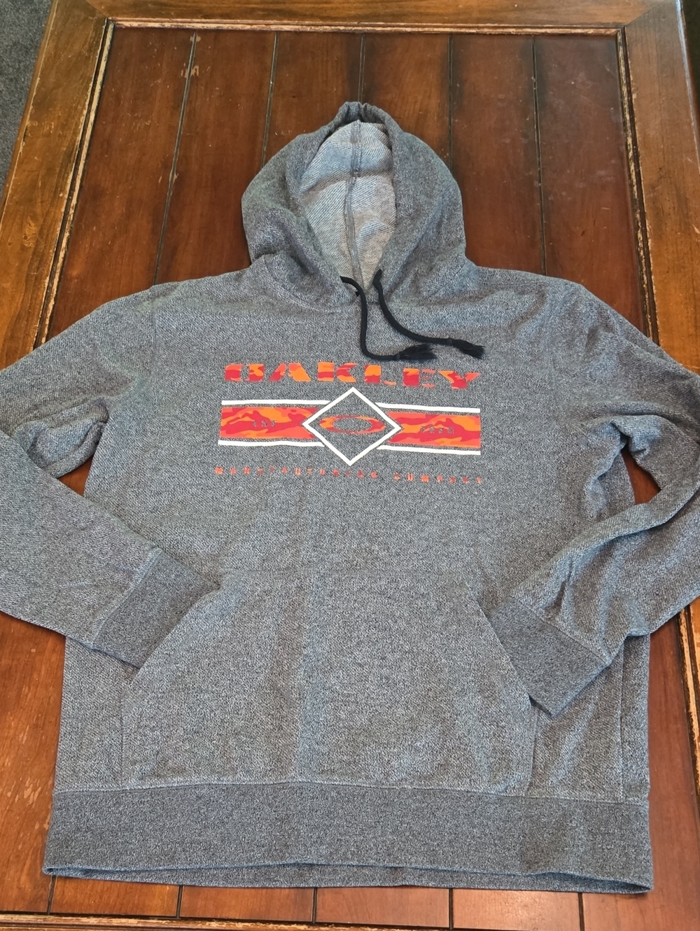 Oakley Gray Hoodie with Red and Orange Graphic Logo